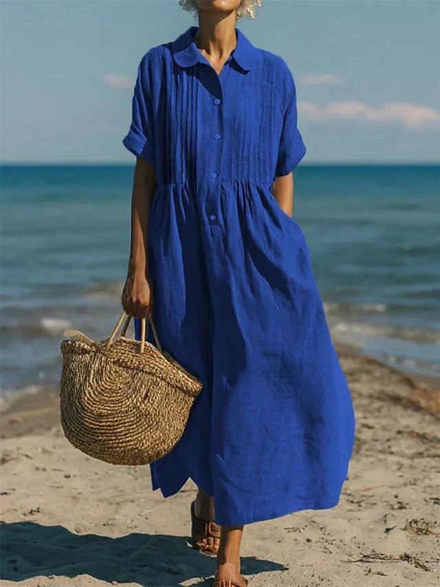 Janny - Short Sleeve Loose Midi Shirt Dress