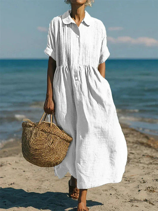 Janny - Short Sleeve Loose Midi Shirt Dress