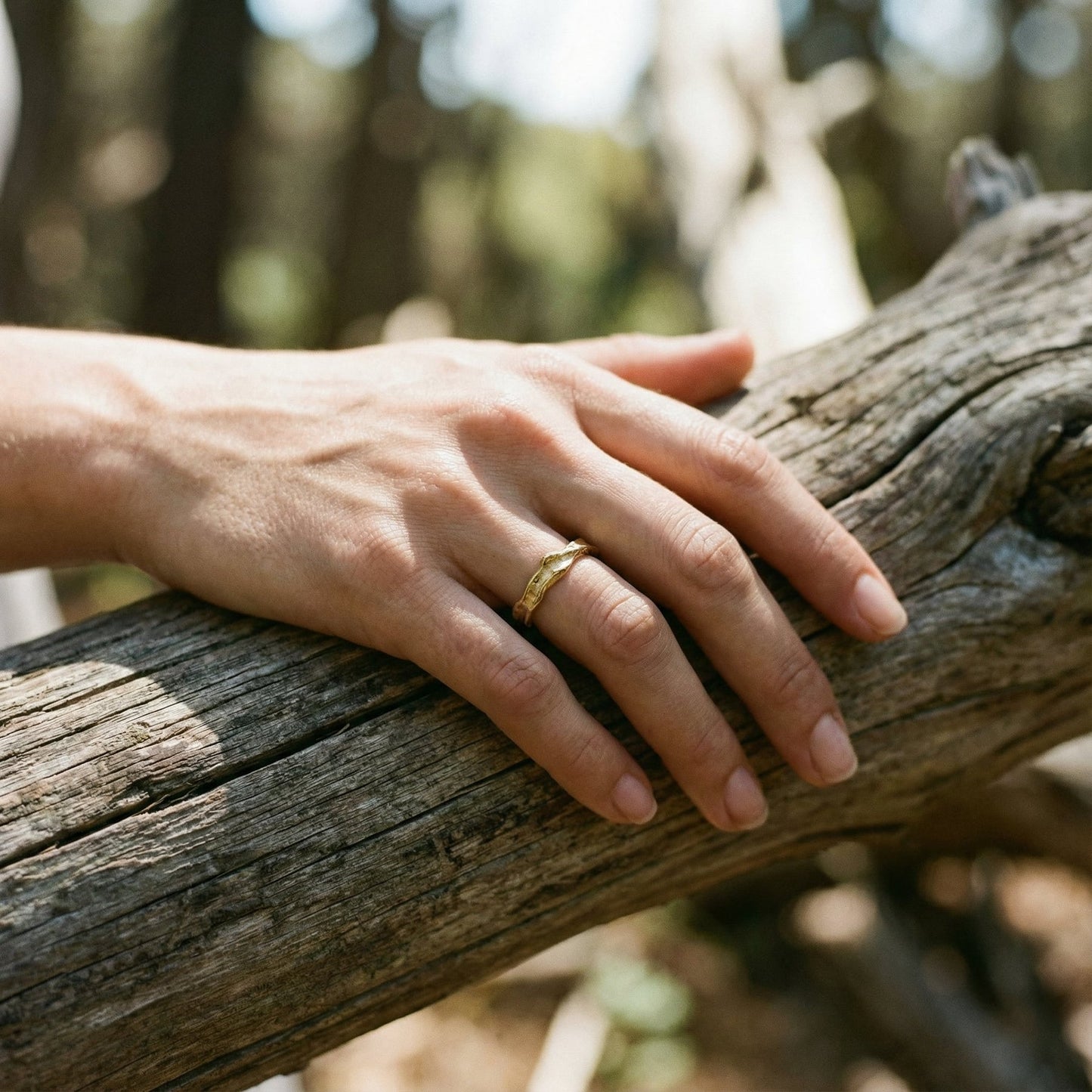 ForgeMuse | Gold Tone Textured Wave Design Ring