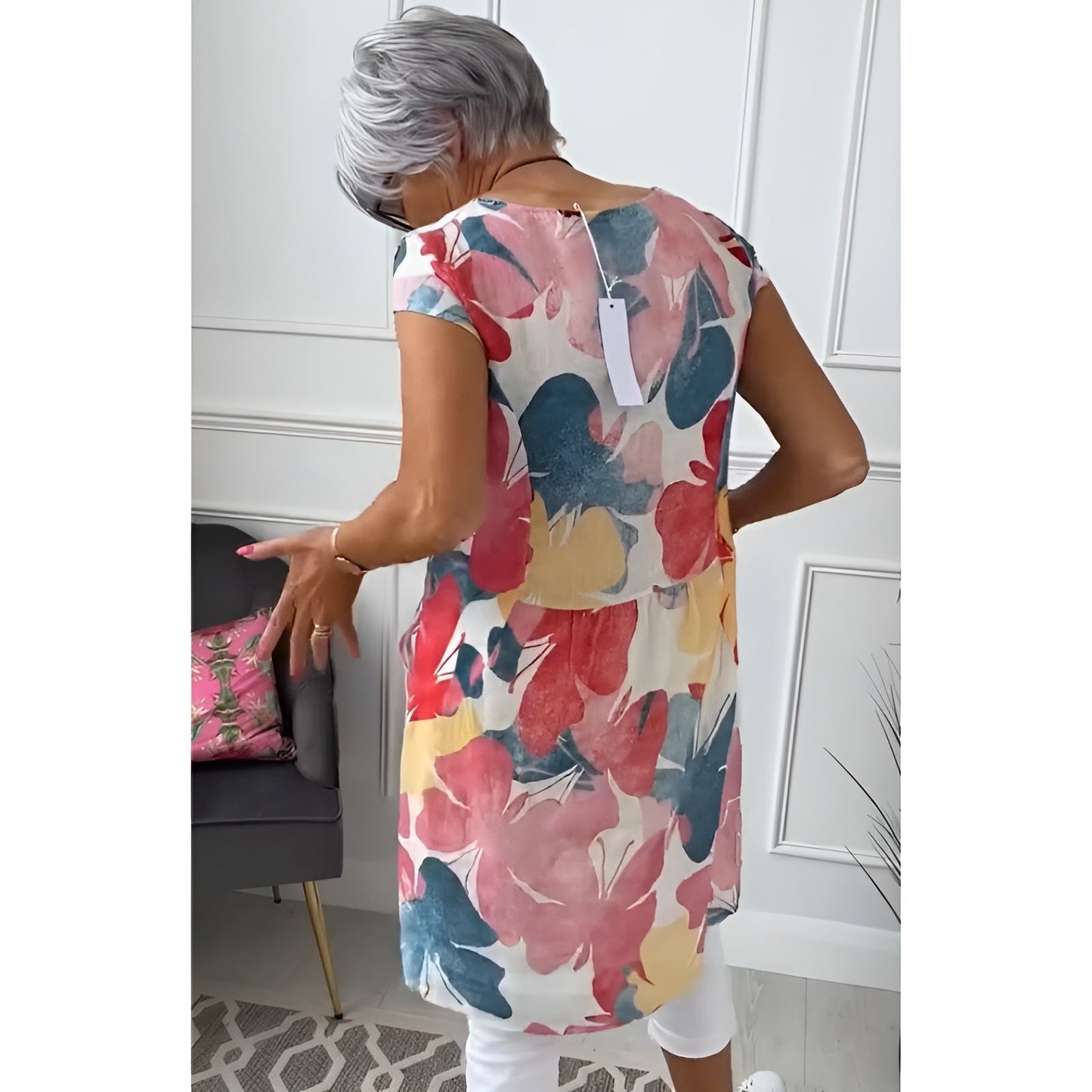 Tonya | Floral Tunic Dress Cap Sleeve Pockets
