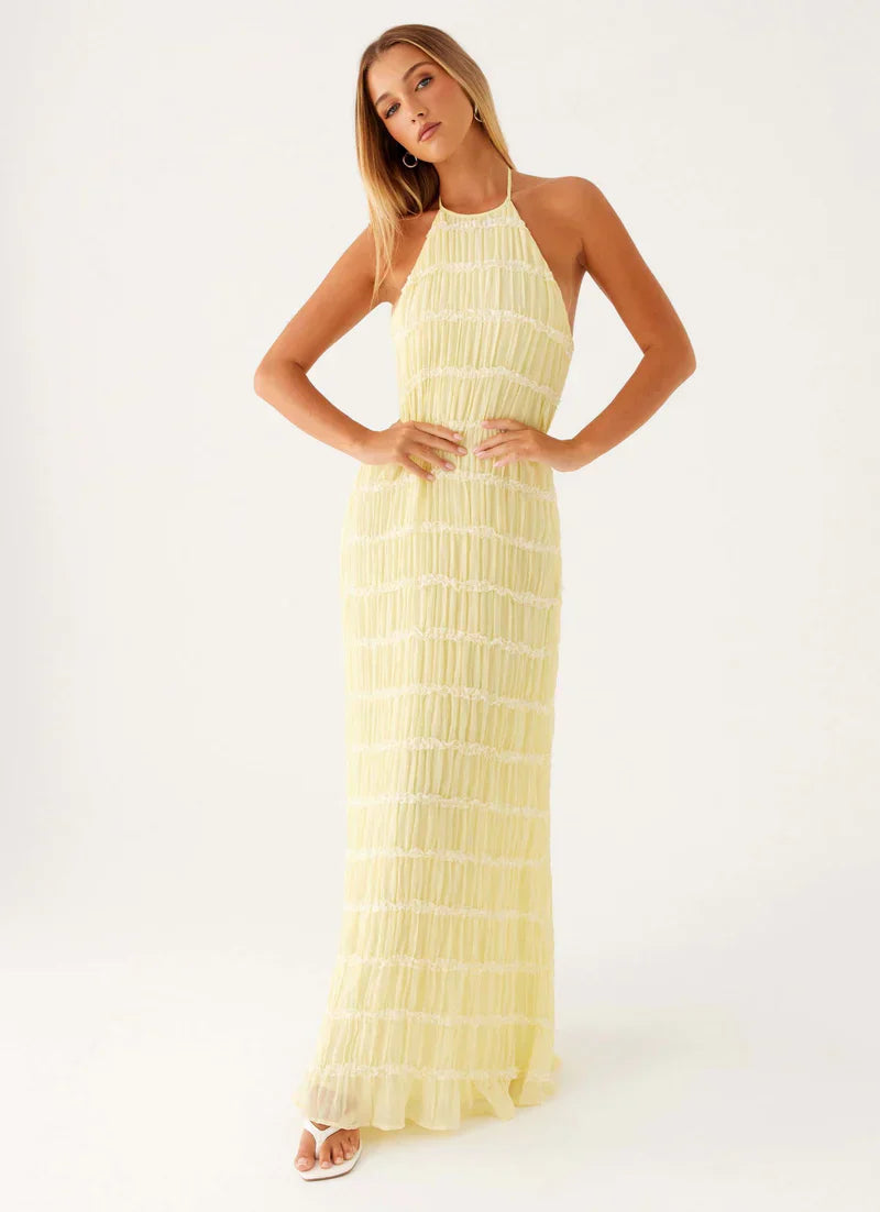Falkenberg | Textured Halter Neck Open Back Maxi Dress