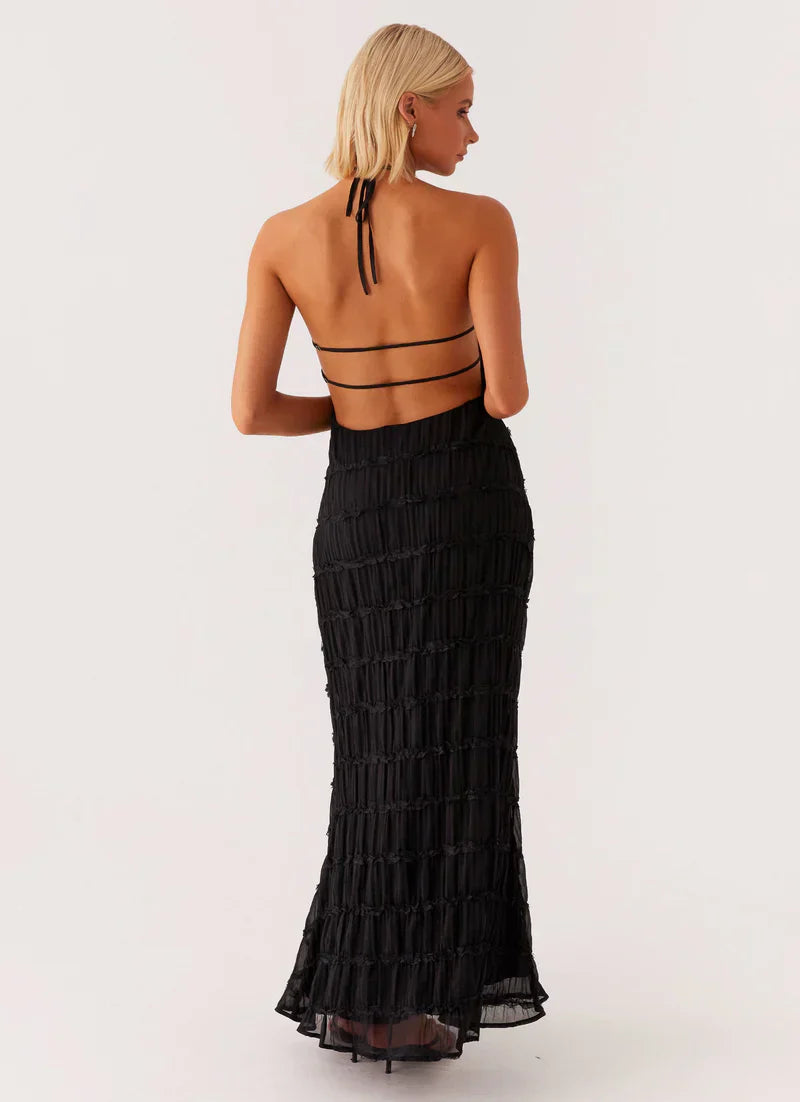 Falkenberg | Textured Halter Neck Open Back Maxi Dress