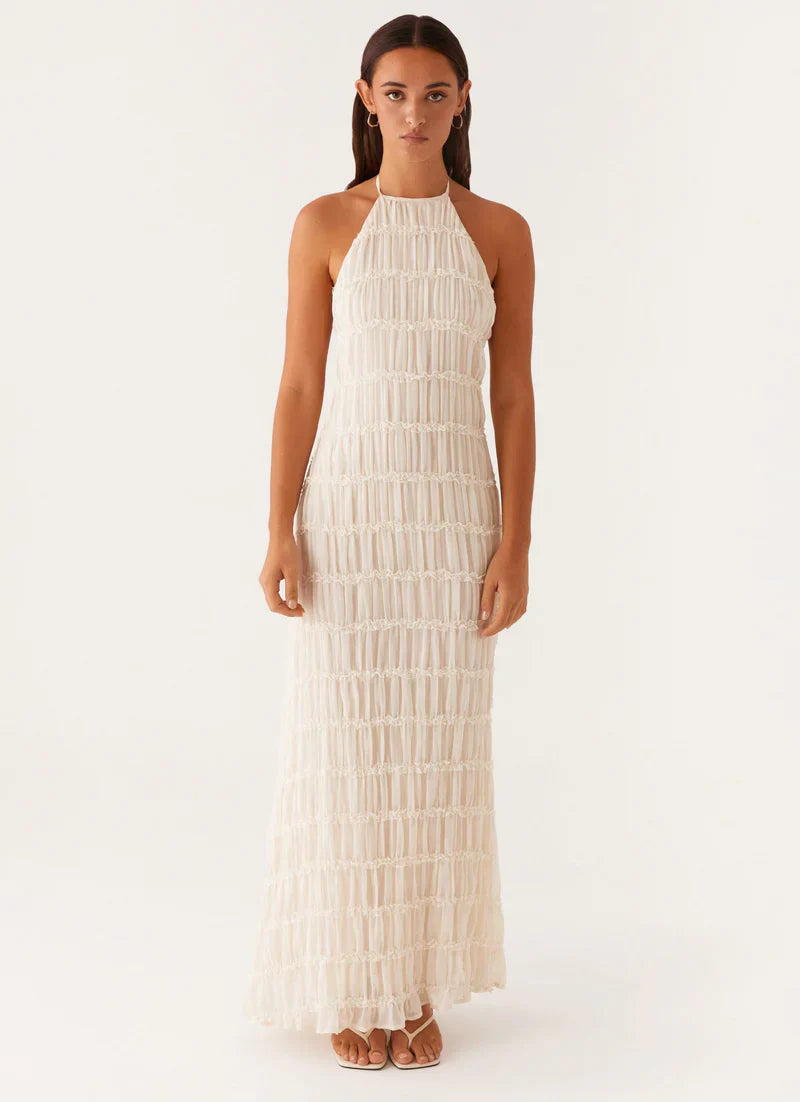 Falkenberg | Textured Halter Neck Open Back Maxi Dress