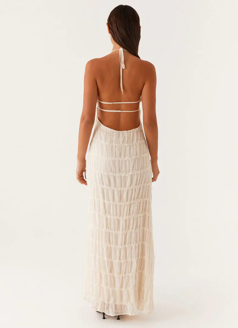 Falkenberg | Textured Halter Neck Open Back Maxi Dress