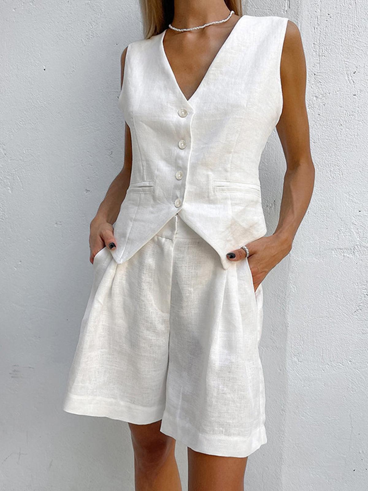 Dynisa | Linen-Style V-Neck Vest Shorts Set