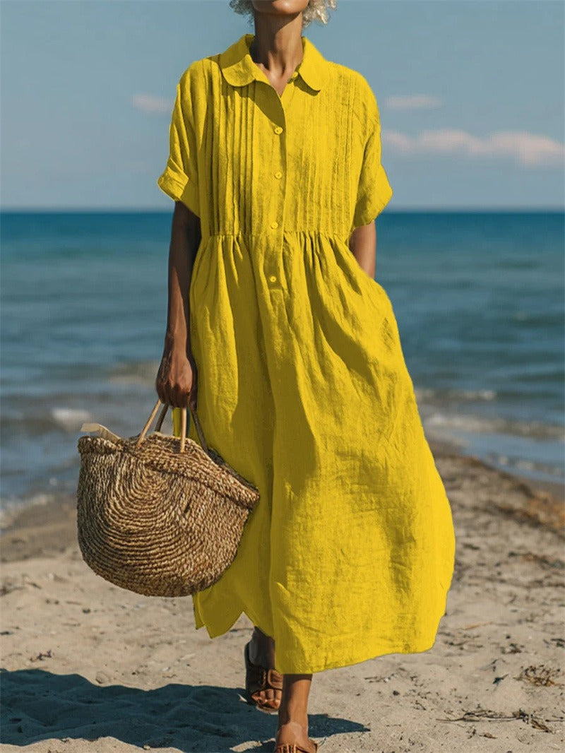 Janny - Short Sleeve Loose Midi Shirt Dress