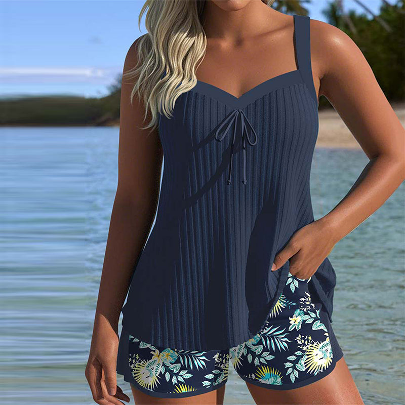 Elvia | Floral Print Ribbed Tankini Set