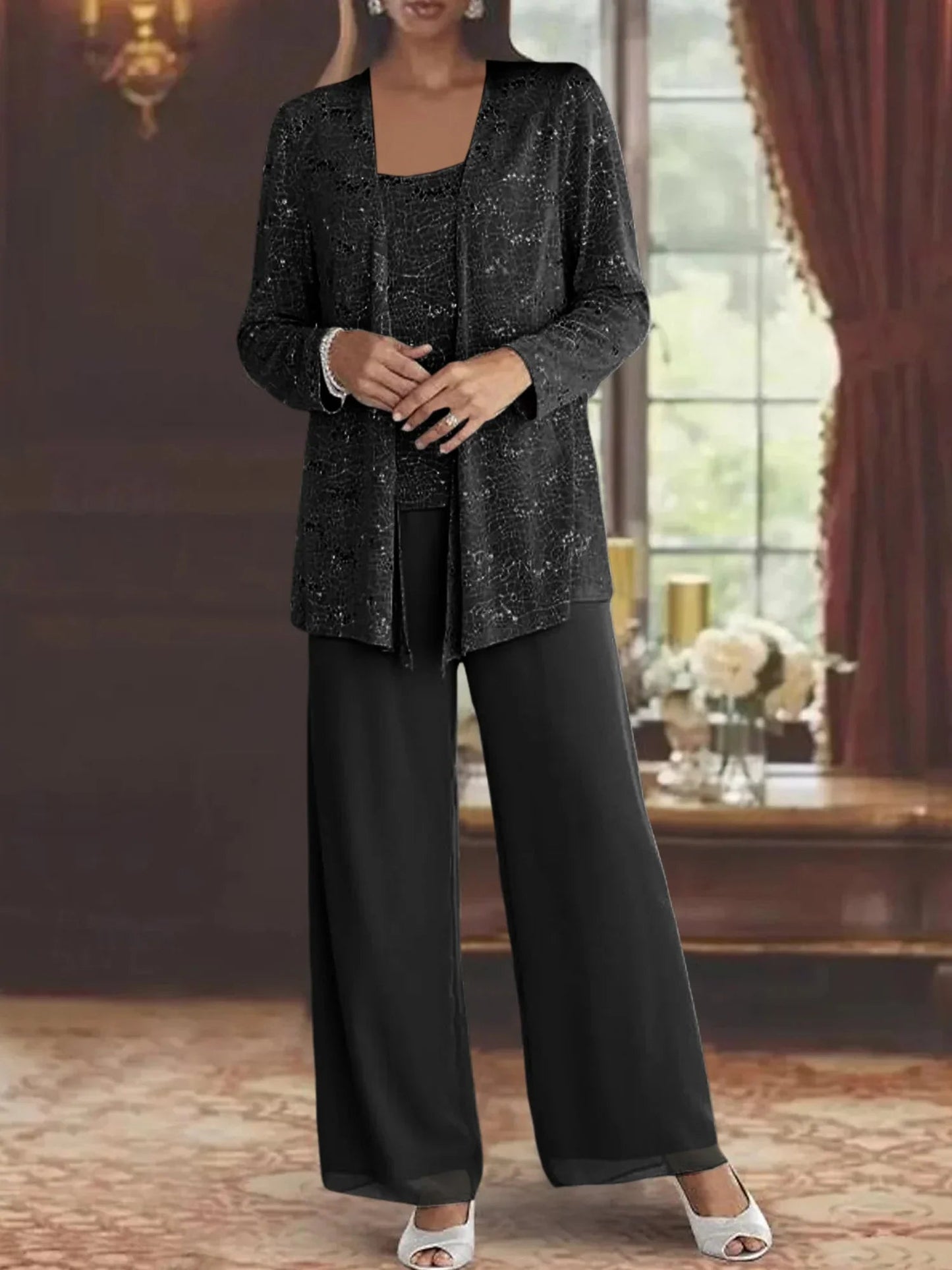 Gimena | Three Piece Shimmer Wide Leg Pant Set