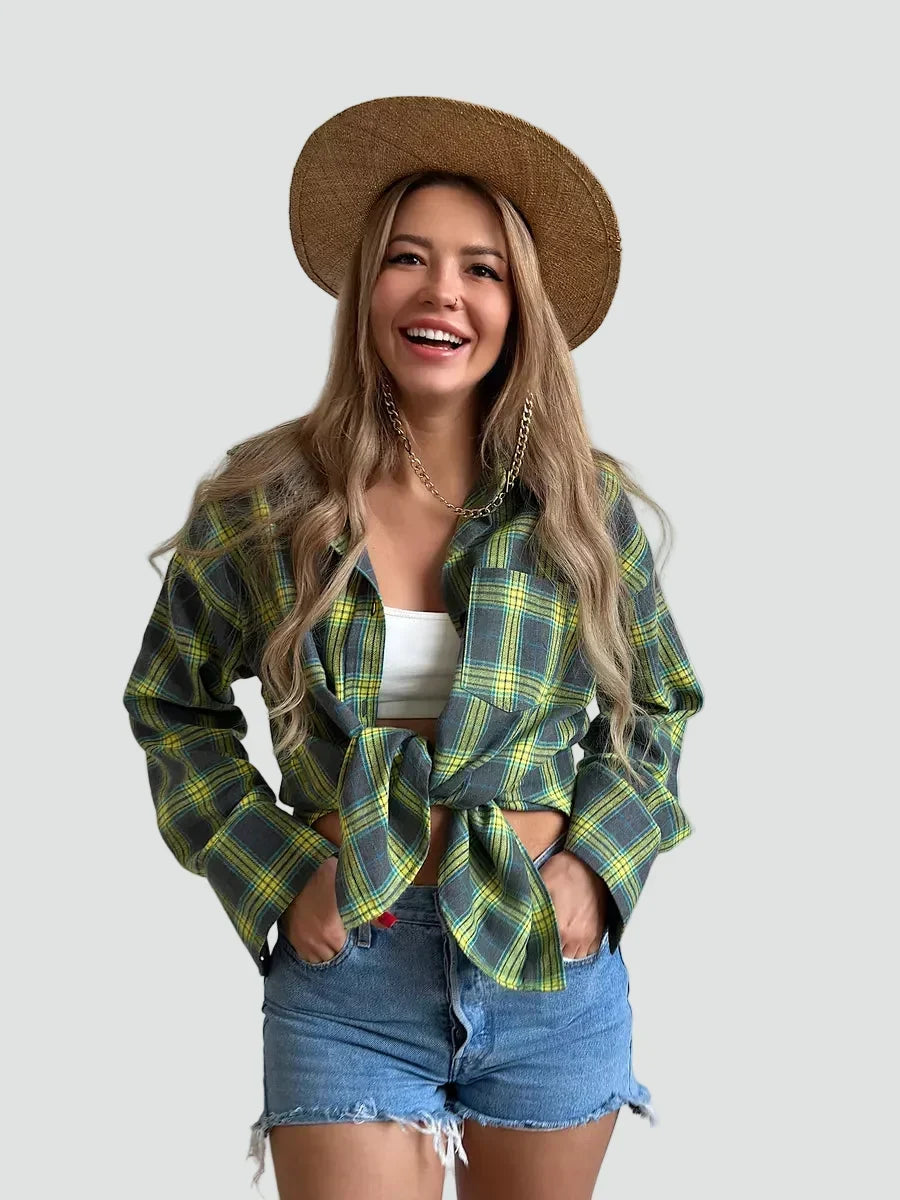 Talienuxa | Oversized Flannel Blouse with Plaid Pattern
