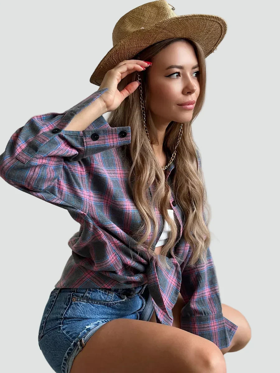 Talienuxa | Oversized Flannel Blouse with Plaid Pattern