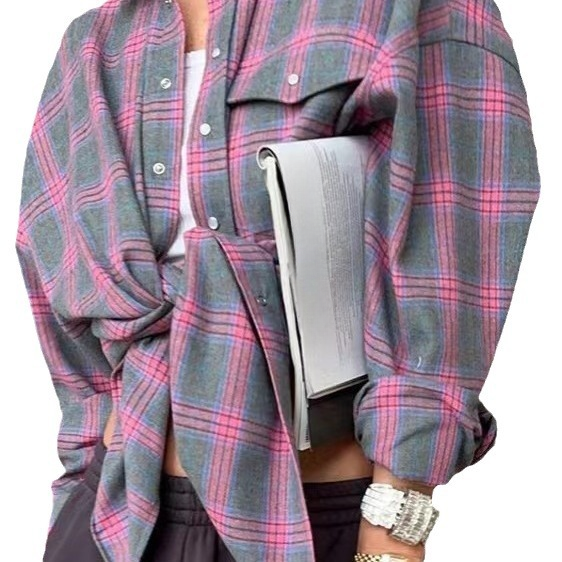 Talienuxa | Oversized Flannel Blouse with Plaid Pattern