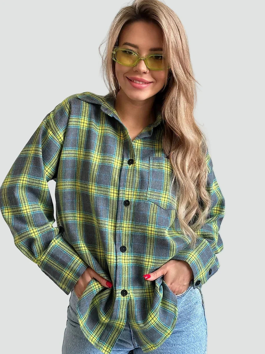 Talienuxa | Oversized Flannel Blouse with Plaid Pattern