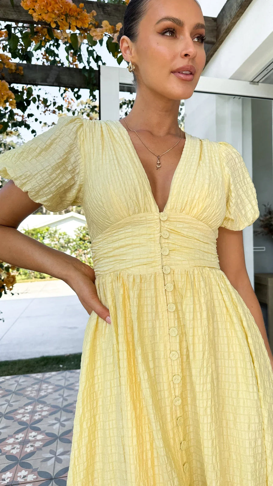 Sneja | Puff Sleeve Button Front Maxi Dress