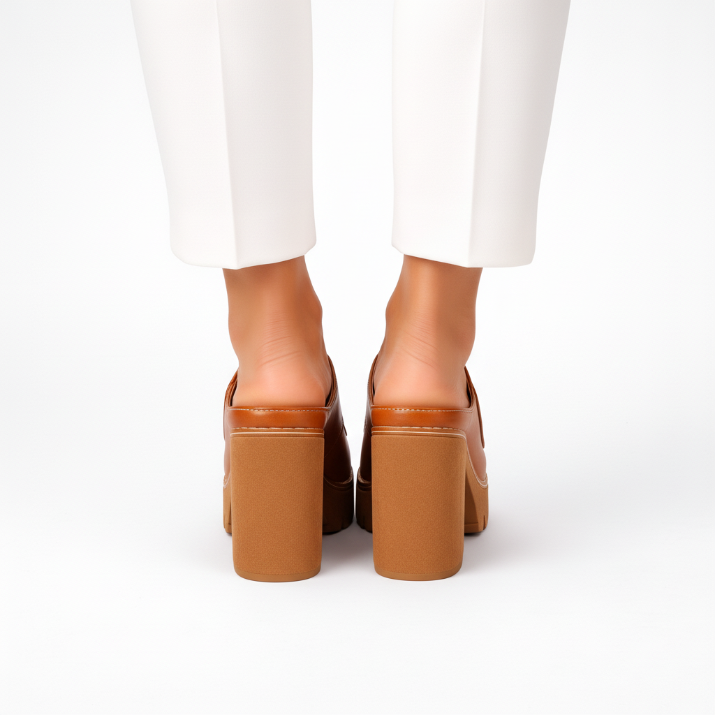 Nicolien - Open Toe Platform Block Heel Mules