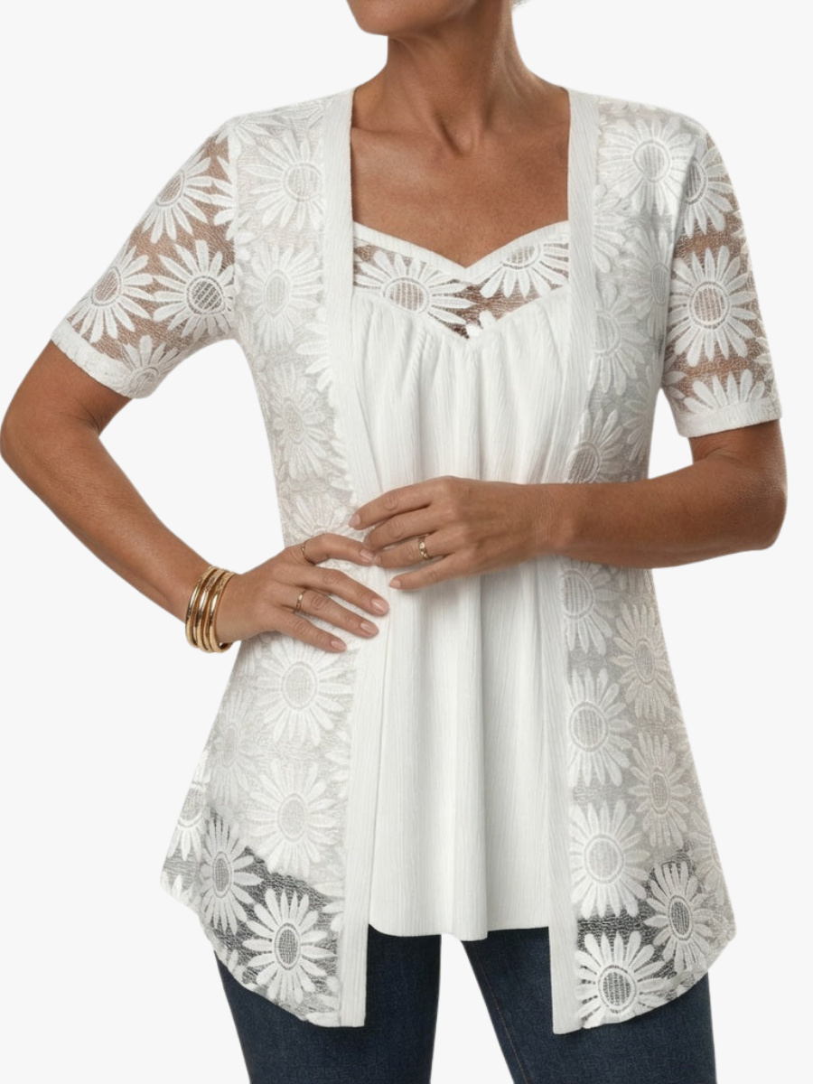 Yahaira | Lace Panel Short Sleeve Tunic