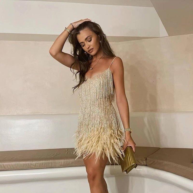 Jemima | Fringe Trim Spaghetti Strap Mini Dress