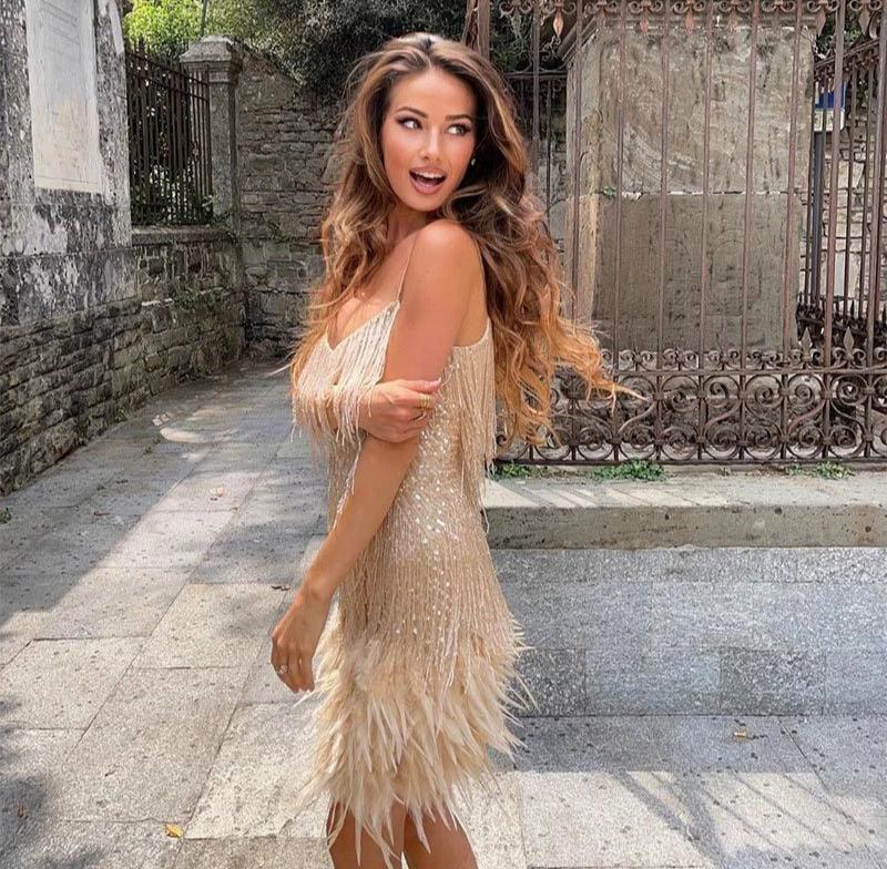Jemima | Fringe Trim Spaghetti Strap Mini Dress