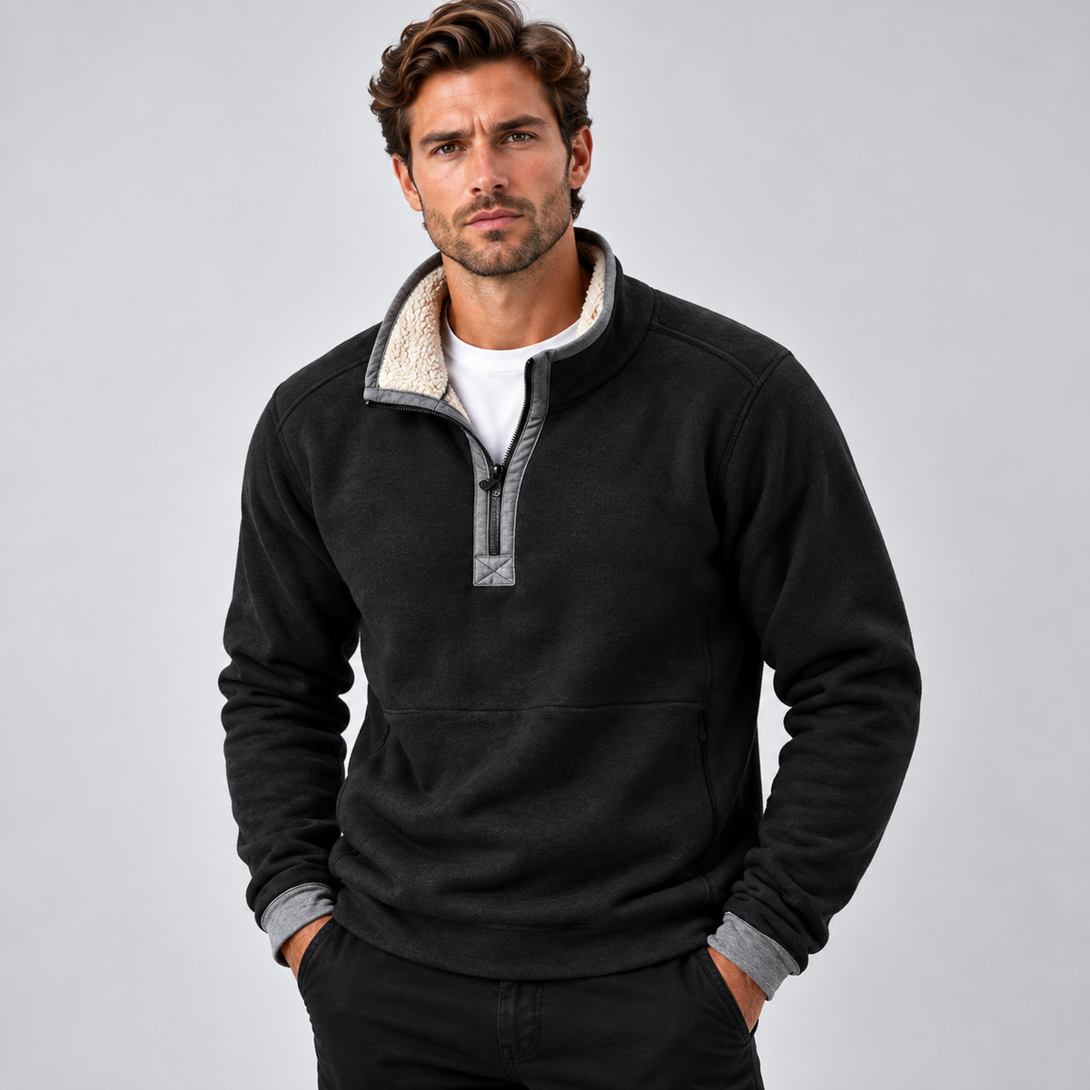 Thanakrit | Pullover With Quarter Zip and Plush Collar