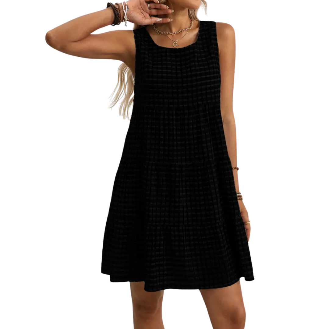 Heleni - Sleeveless Plaid Tiered Ruffle Dress