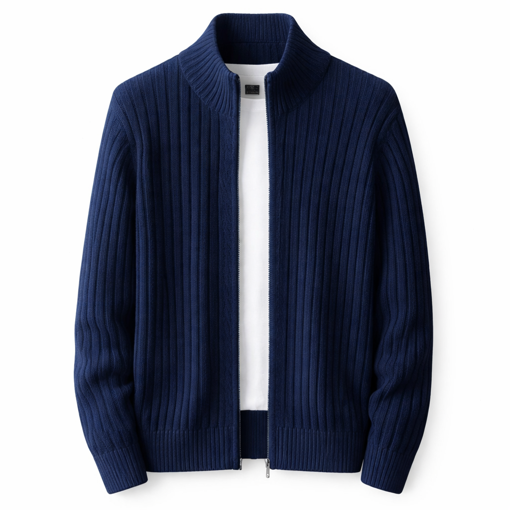 Danial | Cardigan with Ribbed Knit and Stand Collar