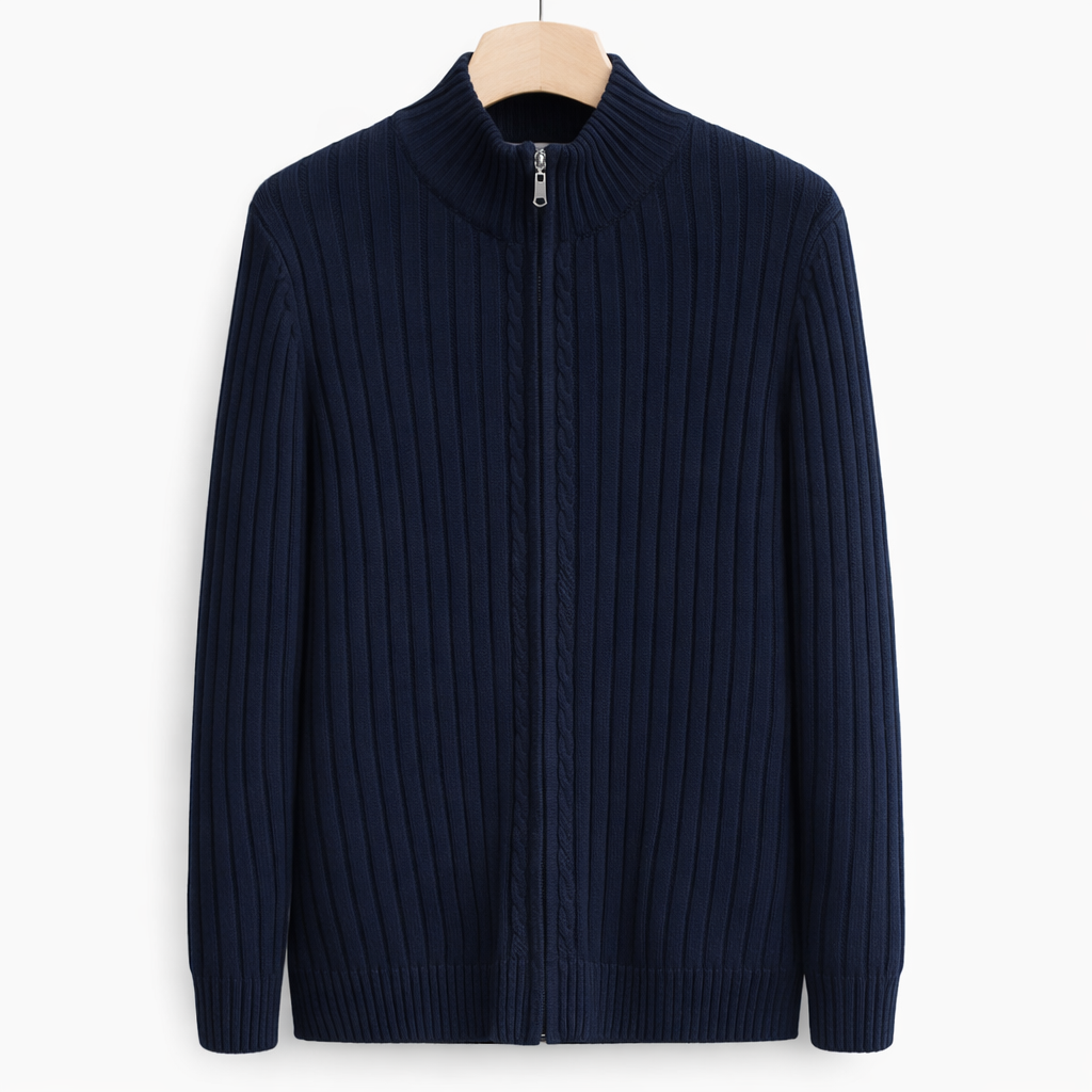 Danial | Cardigan with Ribbed Knit and Stand Collar