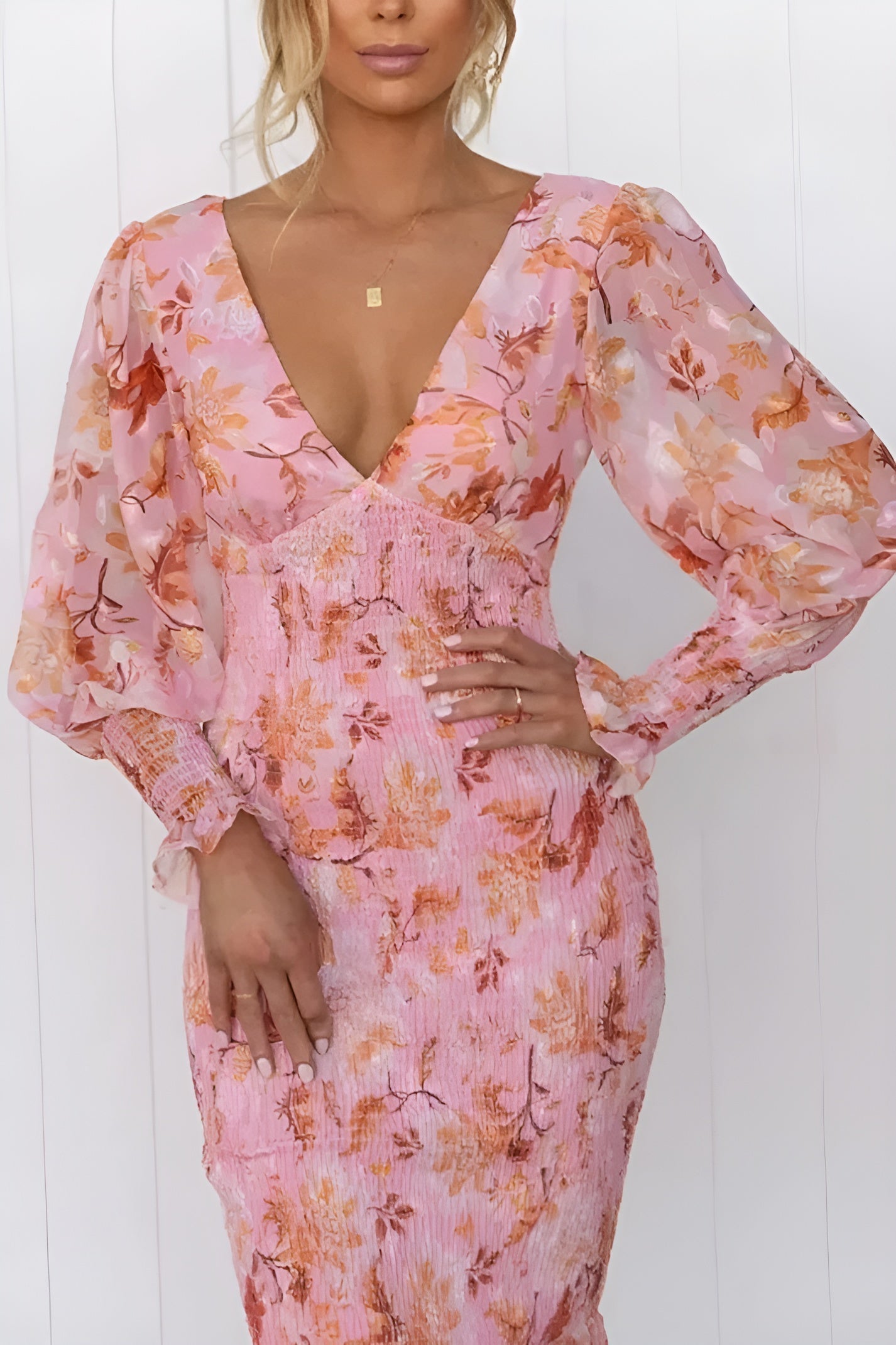 Nayra | Midi Dress Floral Print Puff Sleeve
