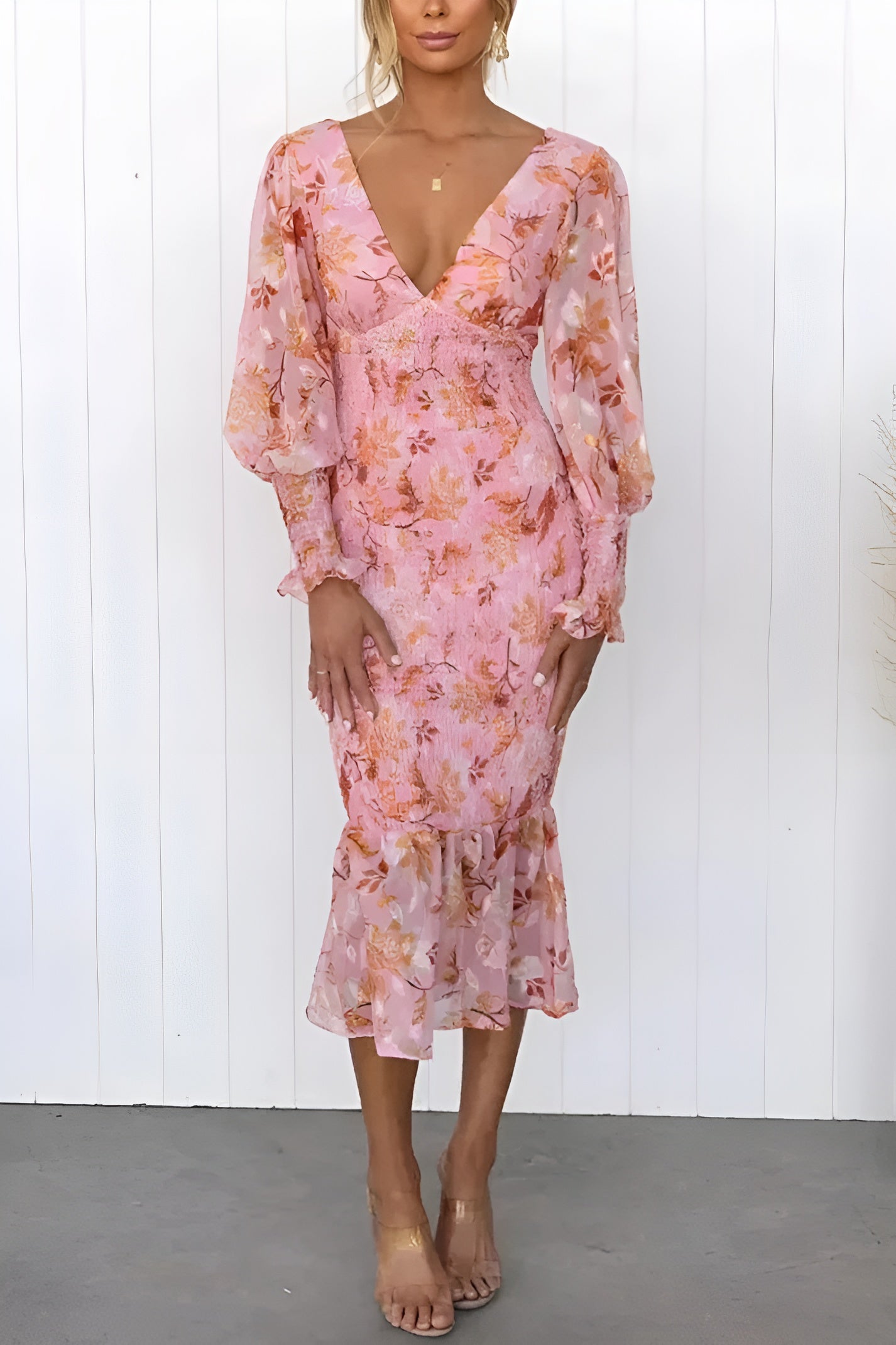 Nayra | Midi Dress Floral Print Puff Sleeve