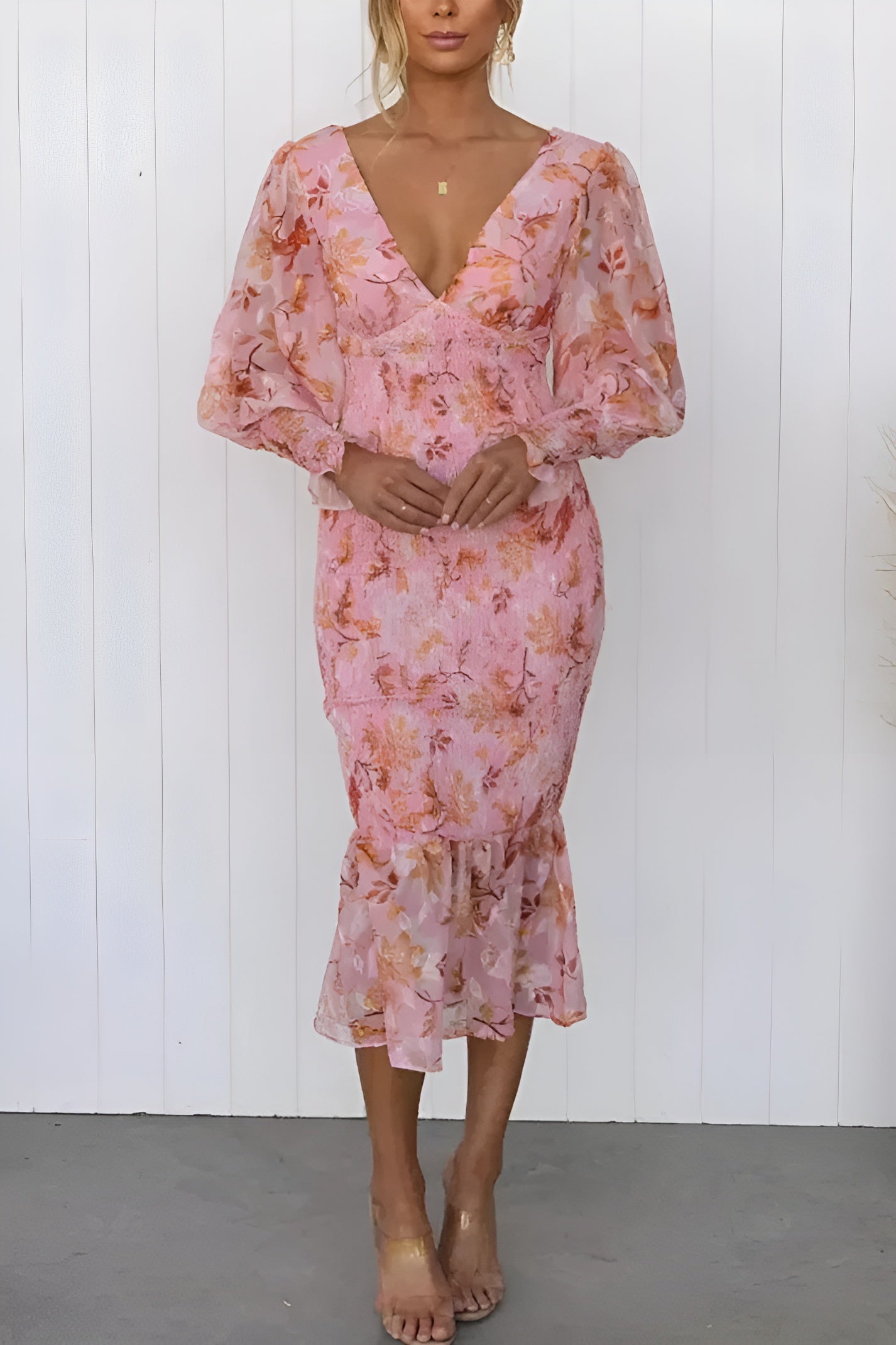 Nayra | Midi Dress Floral Print Puff Sleeve