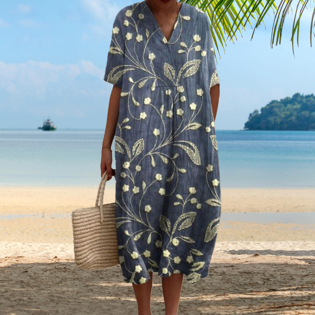 Lora | Floral Print V Neck Midi Dress