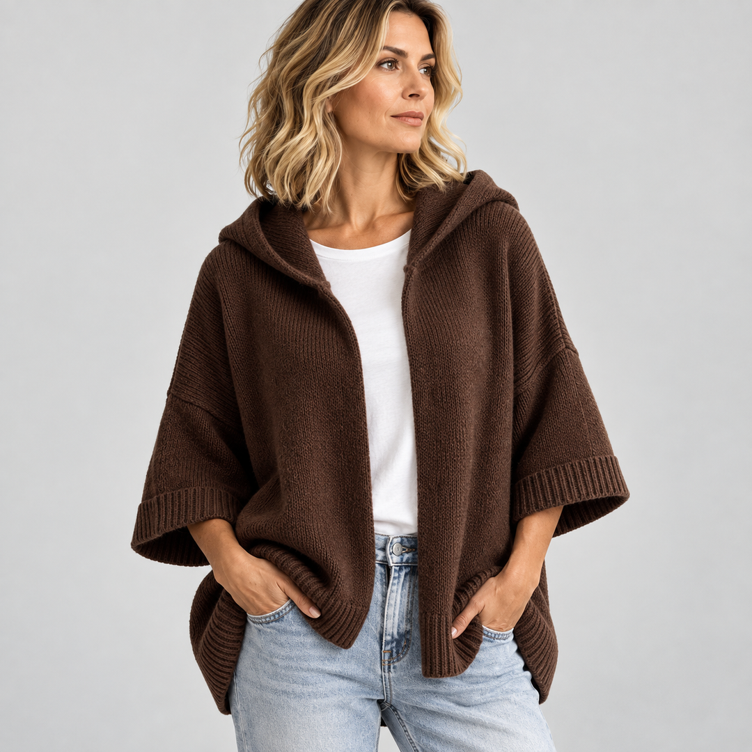 Annabel | Cardigan With Hood and Wide Knit Sleeves