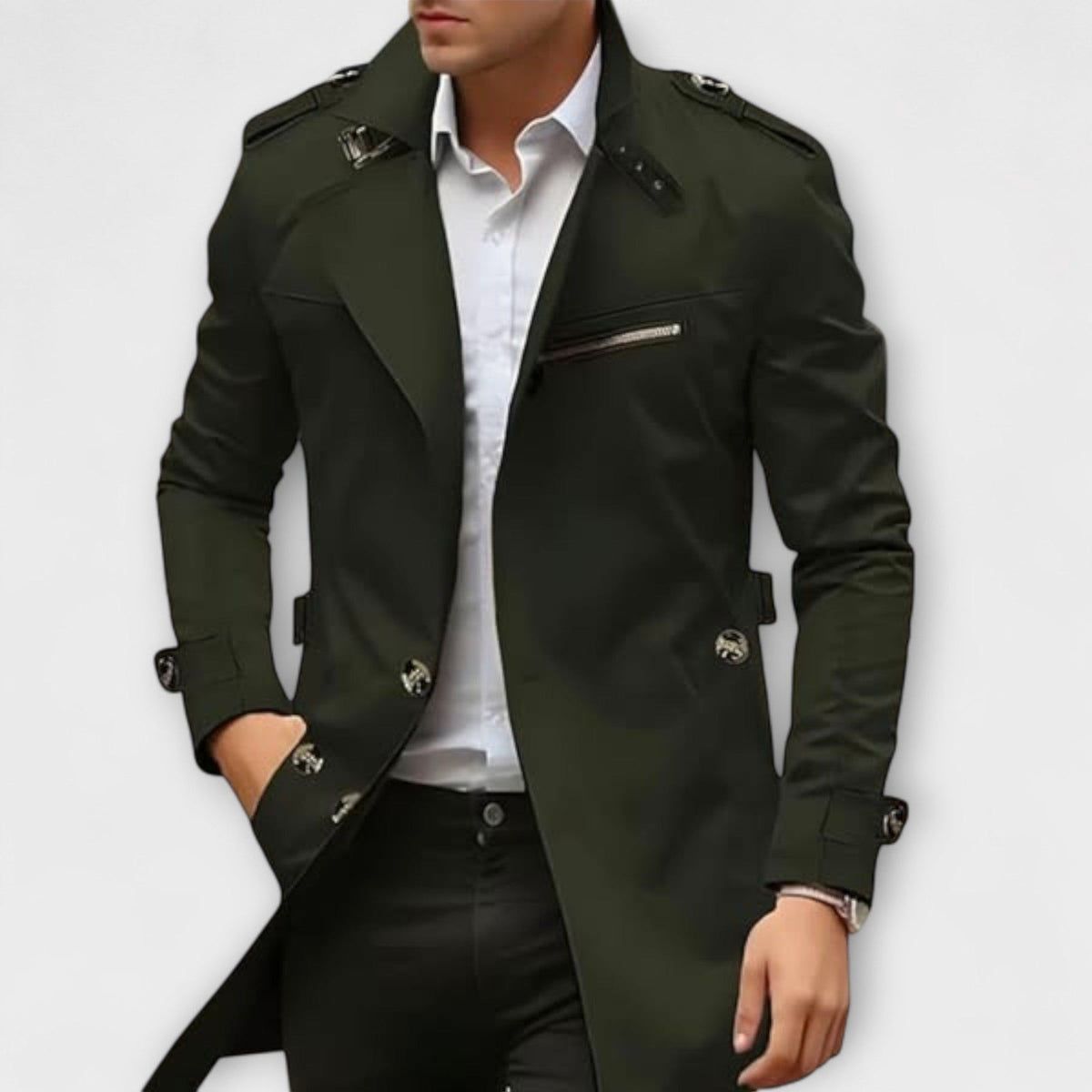 Felipe | Trench Coat with Epaulettes and Zip Pocket
