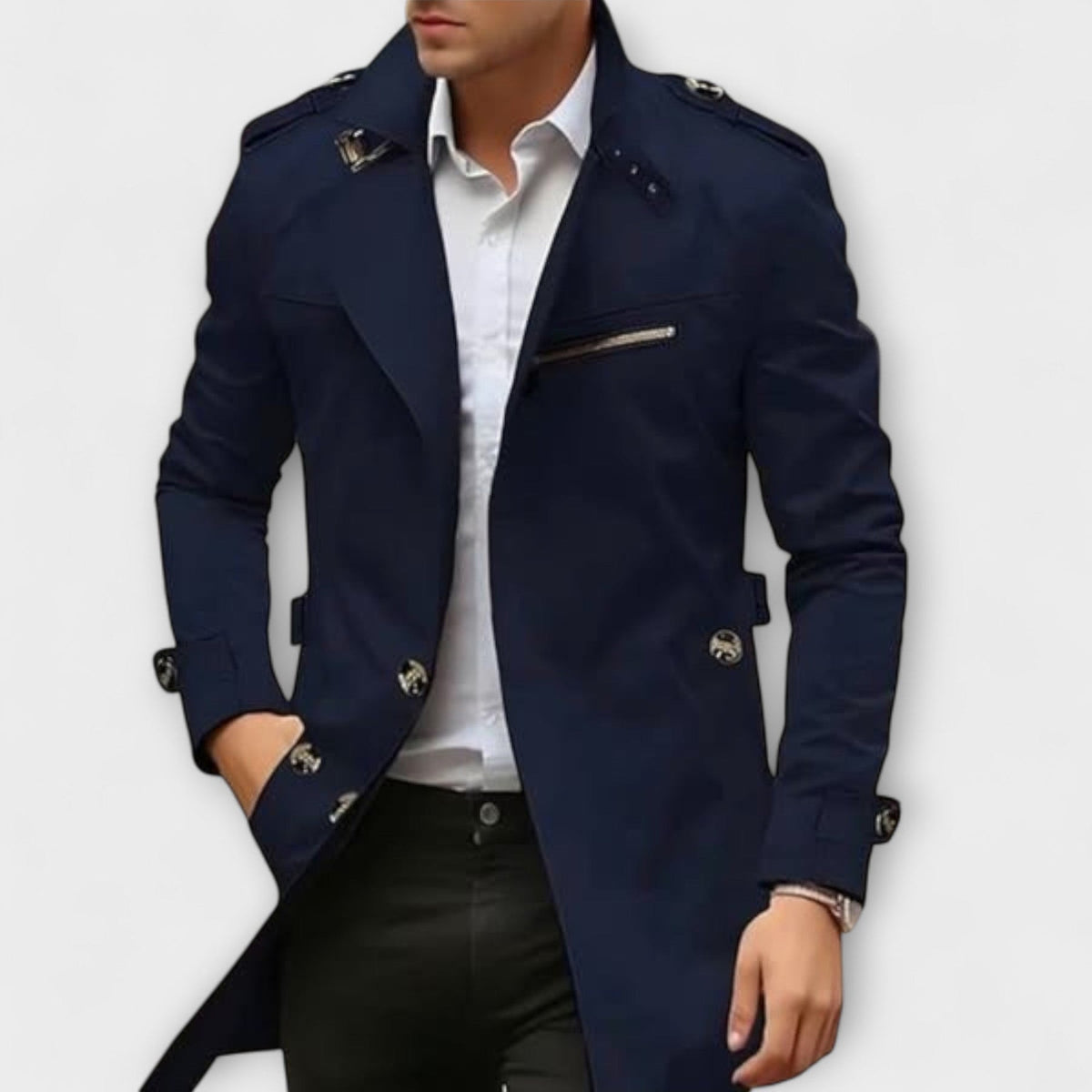 Felipe | Trench Coat with Epaulettes and Zip Pocket