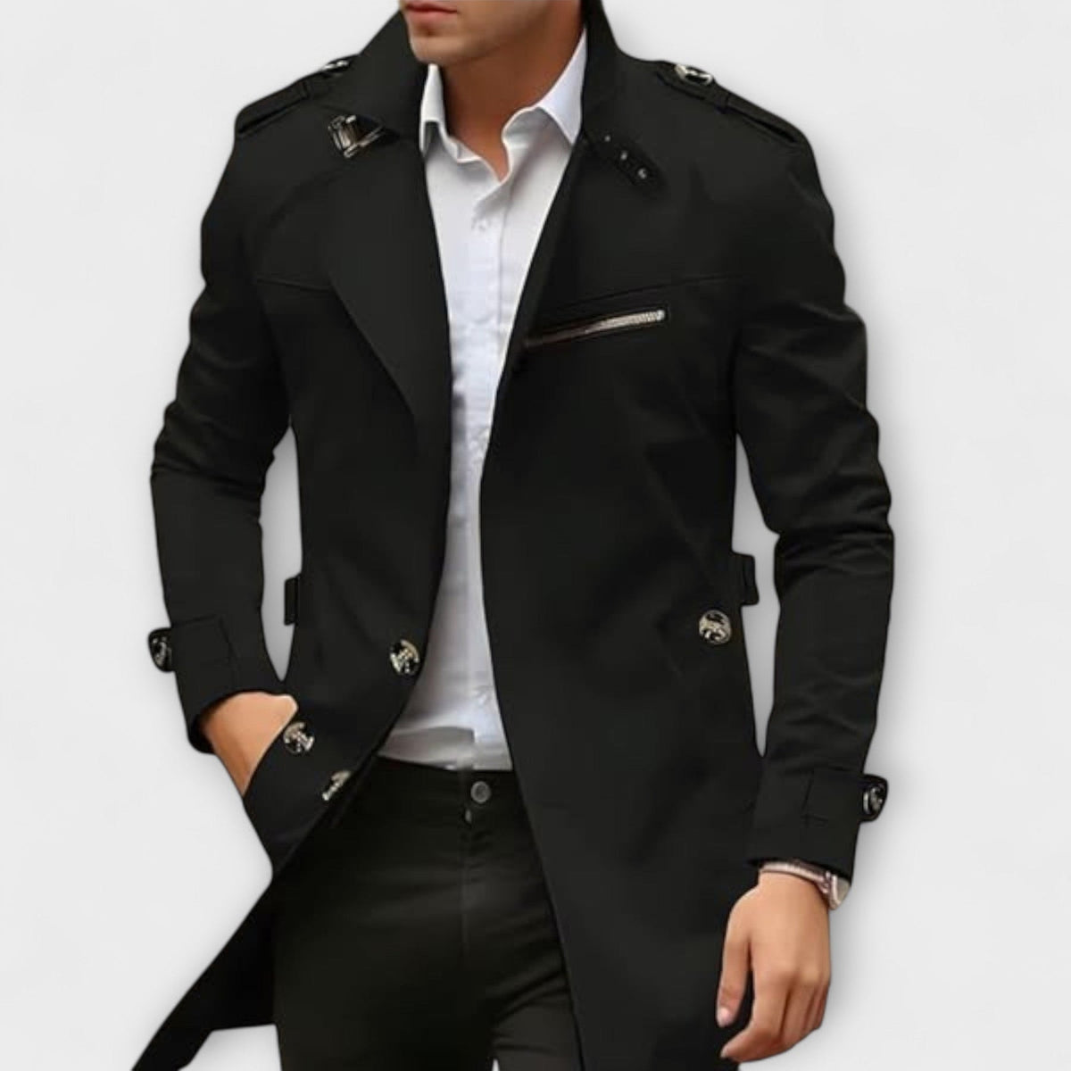 Felipe | Trench Coat with Epaulettes and Zip Pocket