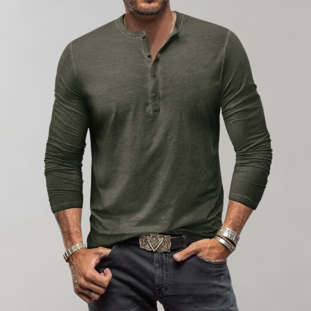 Quilinux | Henley Shirt with Long Sleeves and Button Placket