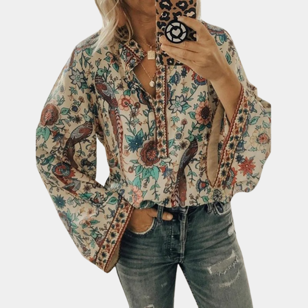 Marilyn | Blouse with Floral Print and Bell Sleeves
