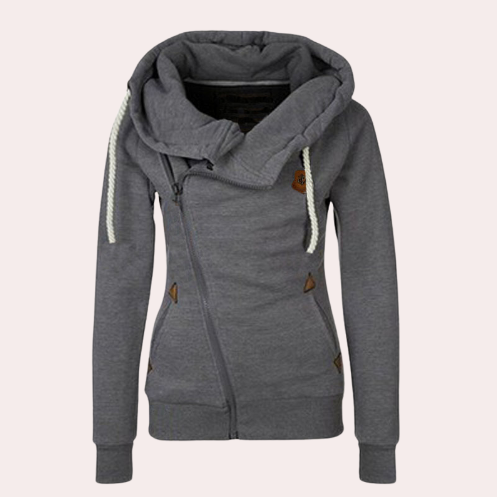 Harriet | Hoodie With Asymmetric Zipper and Drawstring Hood