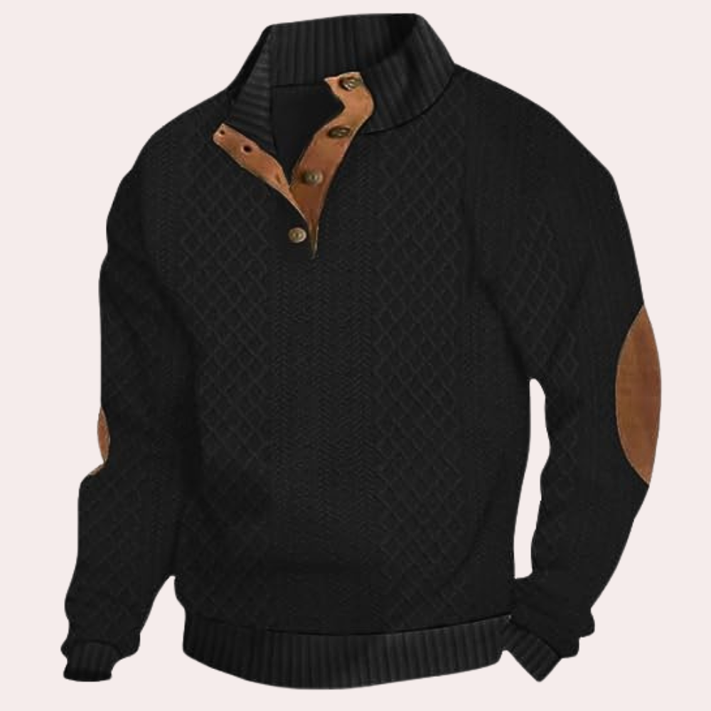 Cebrail | Sweater With Button Neck and Elbow Patches