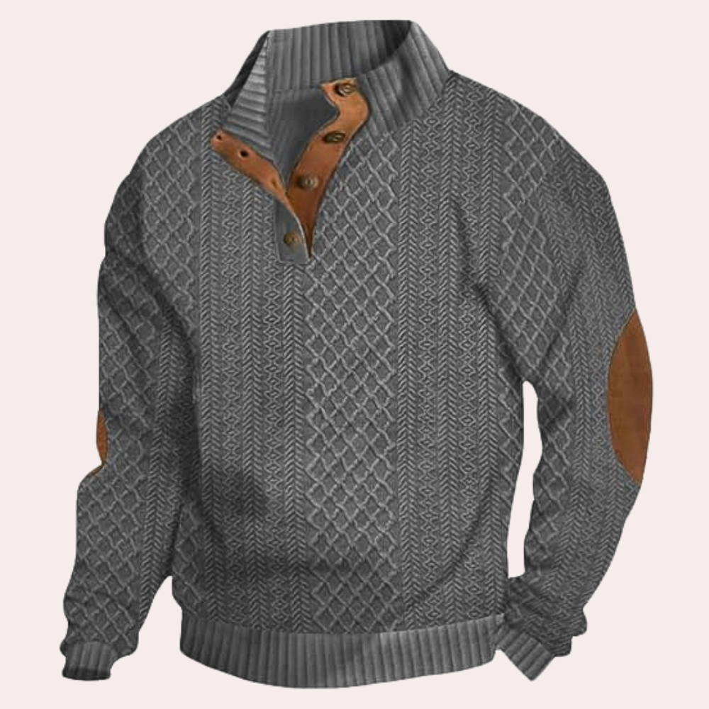 Cebrail | Sweater With Button Neck and Elbow Patches