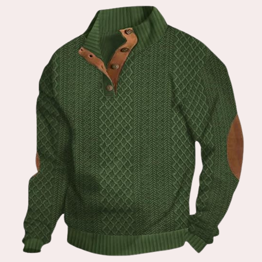 Cebrail | Sweater With Button Neck and Elbow Patches