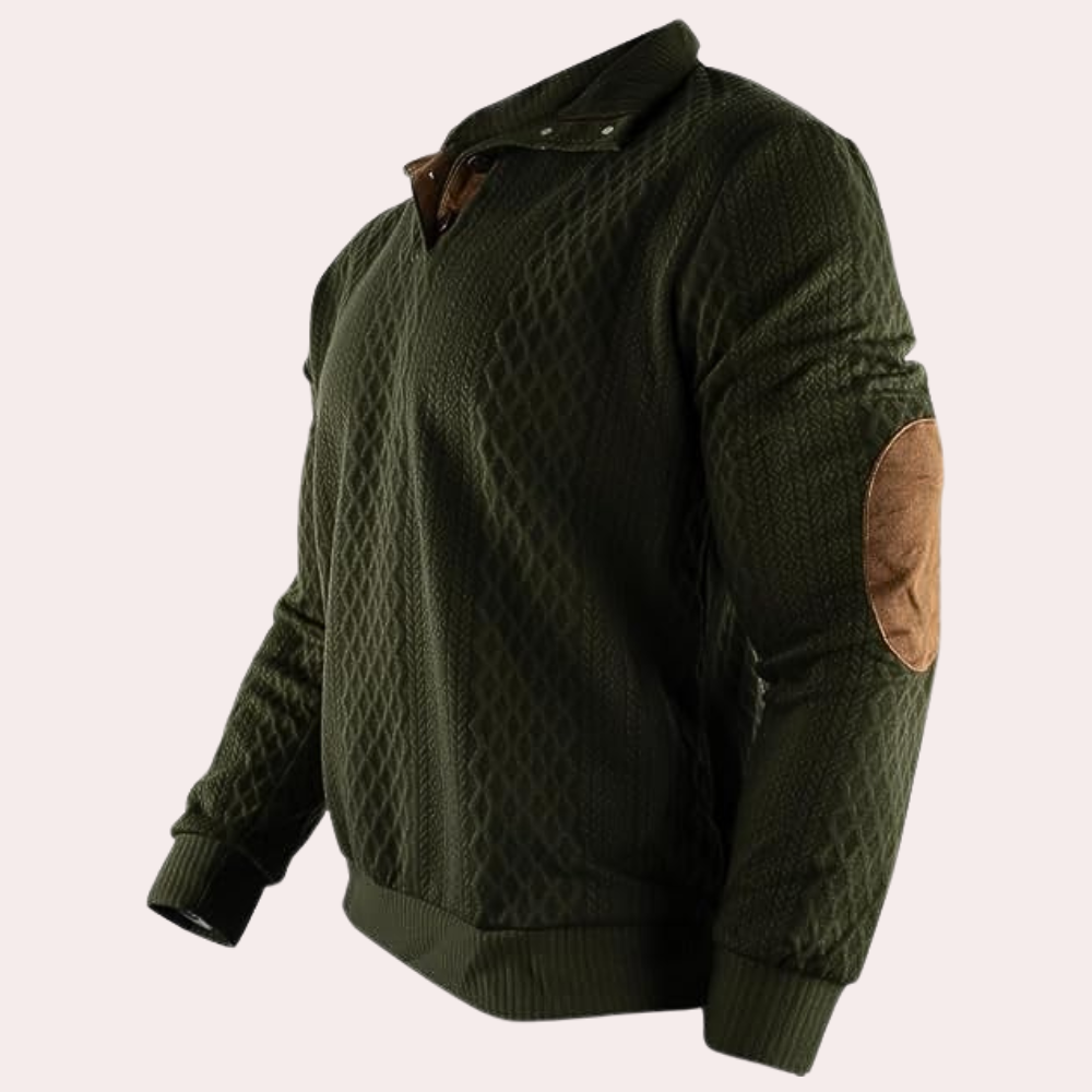 Cebrail | Sweater With Button Neck and Elbow Patches
