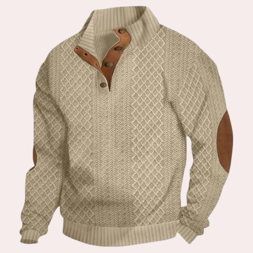 Cebrail | Sweater With Button Neck and Elbow Patches