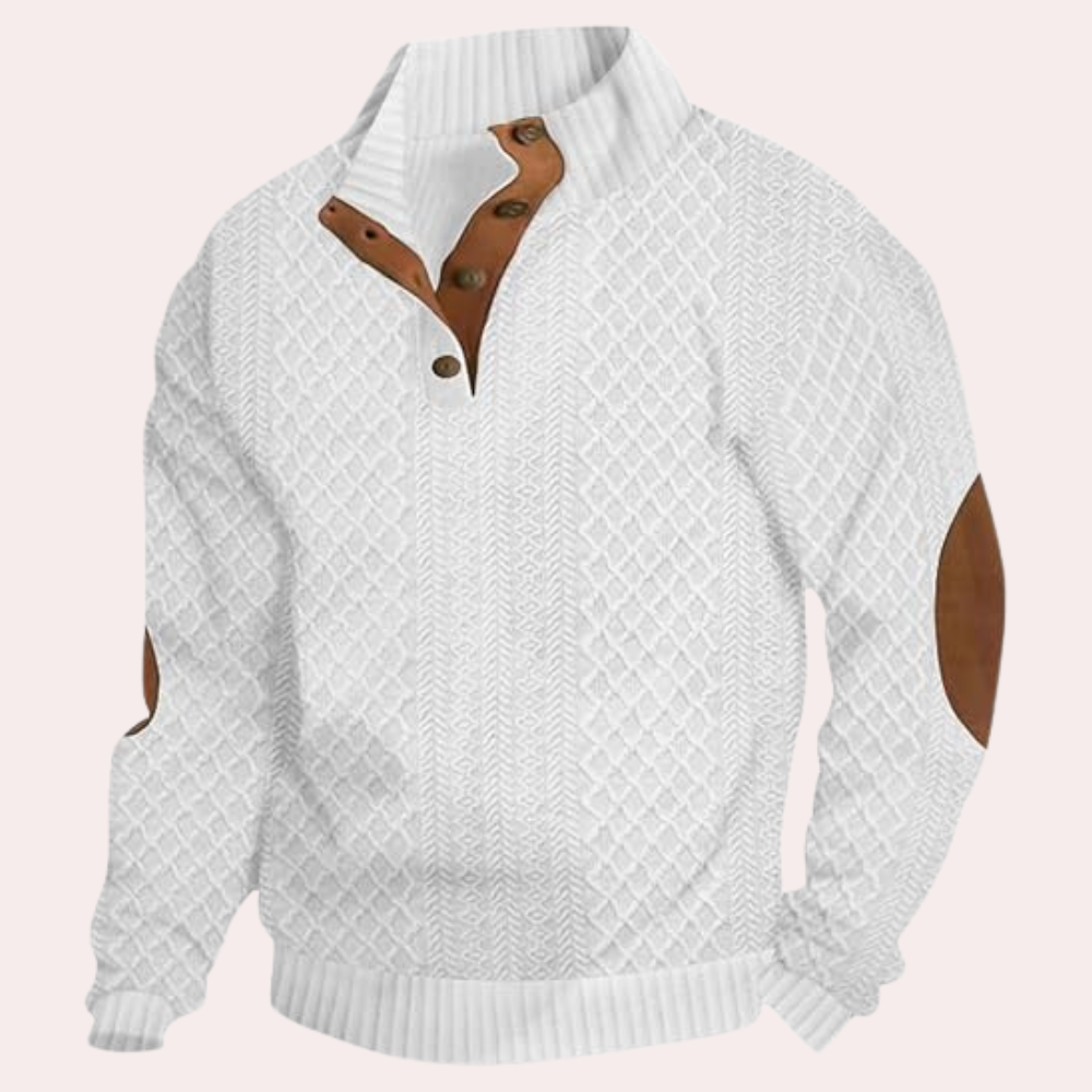 Cebrail | Sweater With Button Neck and Elbow Patches