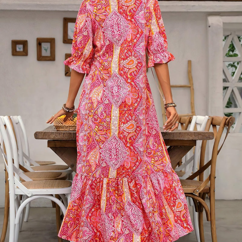 Aniy | Paisley Print Tassel Tie Midi Dress