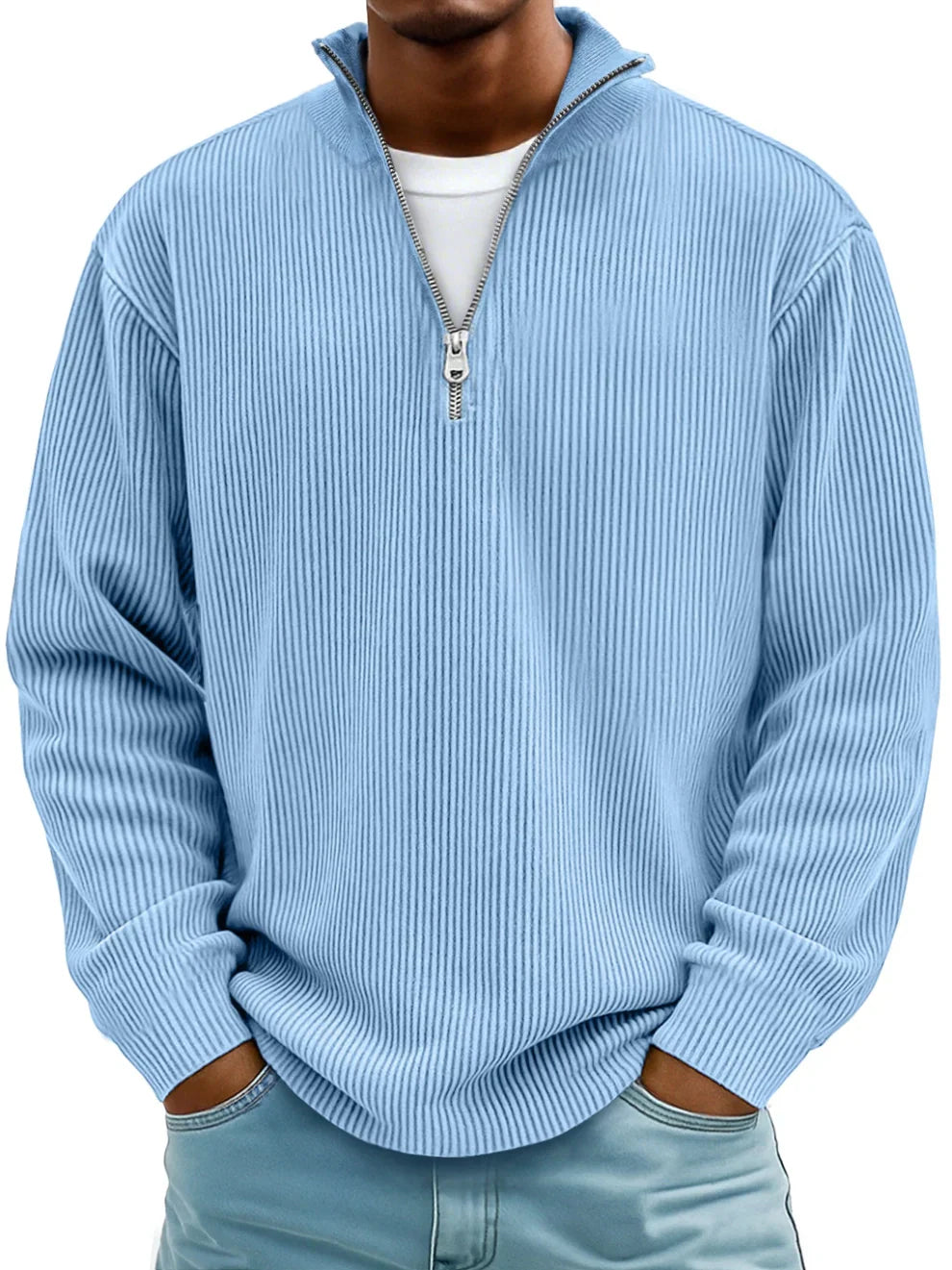 Osrelan | Ribbed Long-Sleeve Quarter-Zip Pullover Sweater