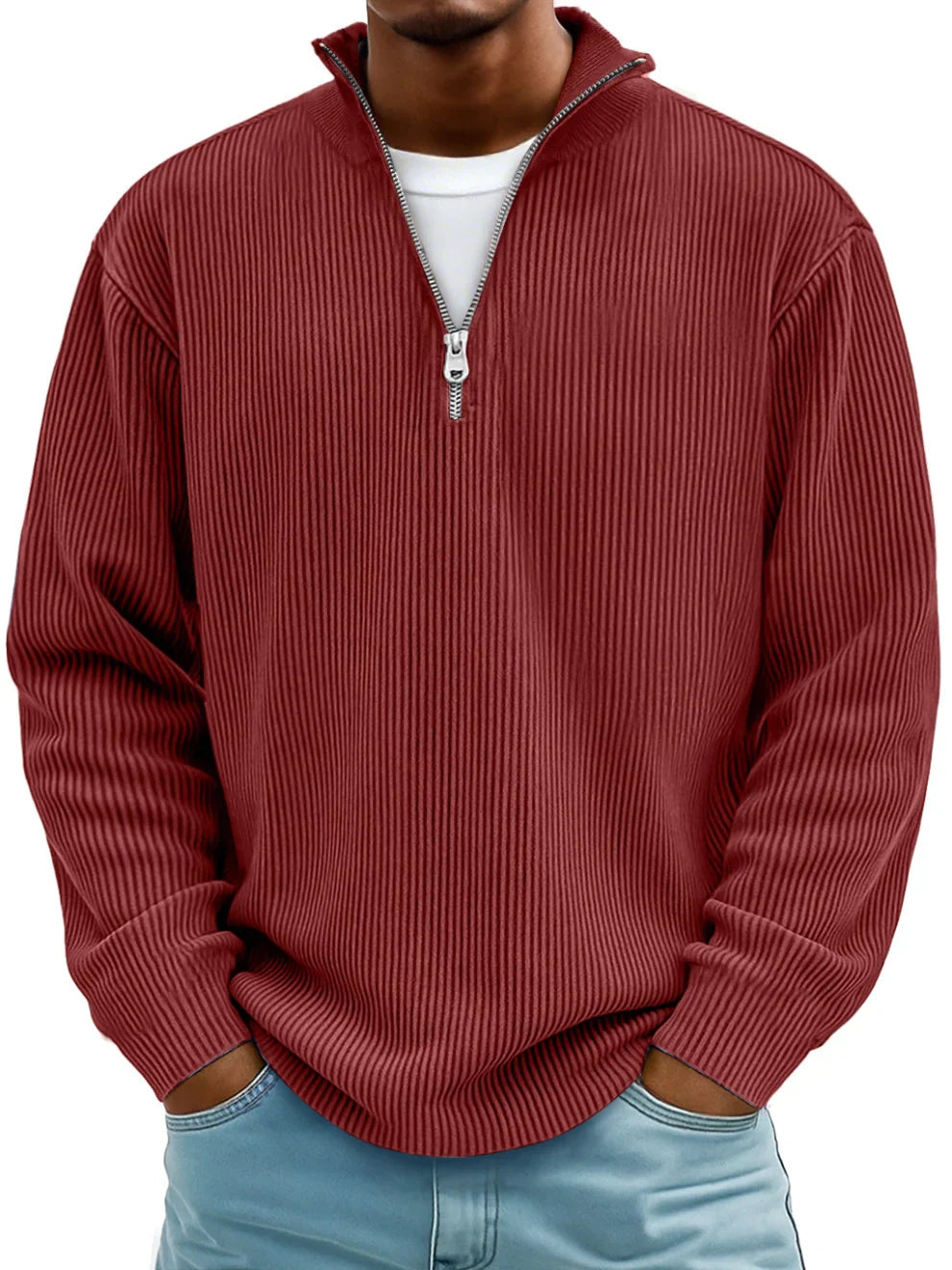 Osrelan | Ribbed Long-Sleeve Quarter-Zip Pullover Sweater