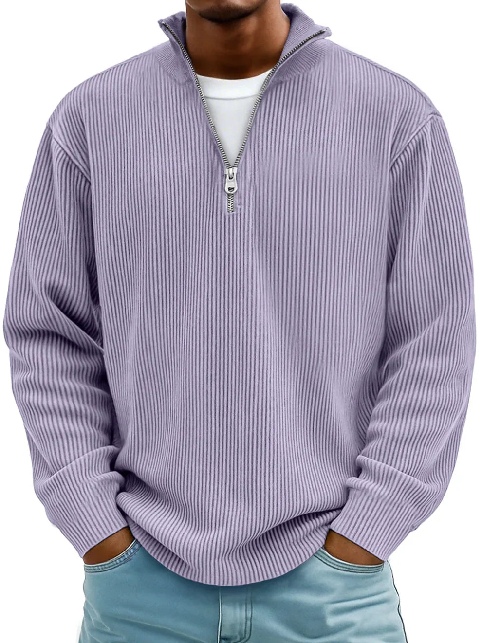 Osrelan | Ribbed Long-Sleeve Quarter-Zip Pullover Sweater