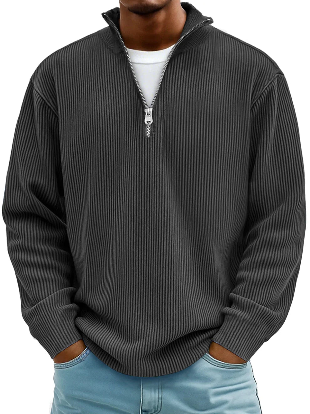 Osrelan | Ribbed Long-Sleeve Quarter-Zip Pullover Sweater