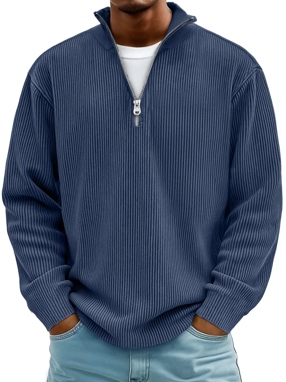 Osrelan | Ribbed Long-Sleeve Quarter-Zip Pullover Sweater