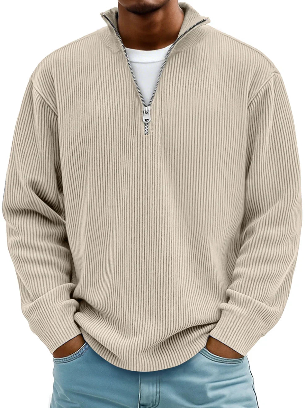 Osrelan | Ribbed Long-Sleeve Quarter-Zip Pullover Sweater