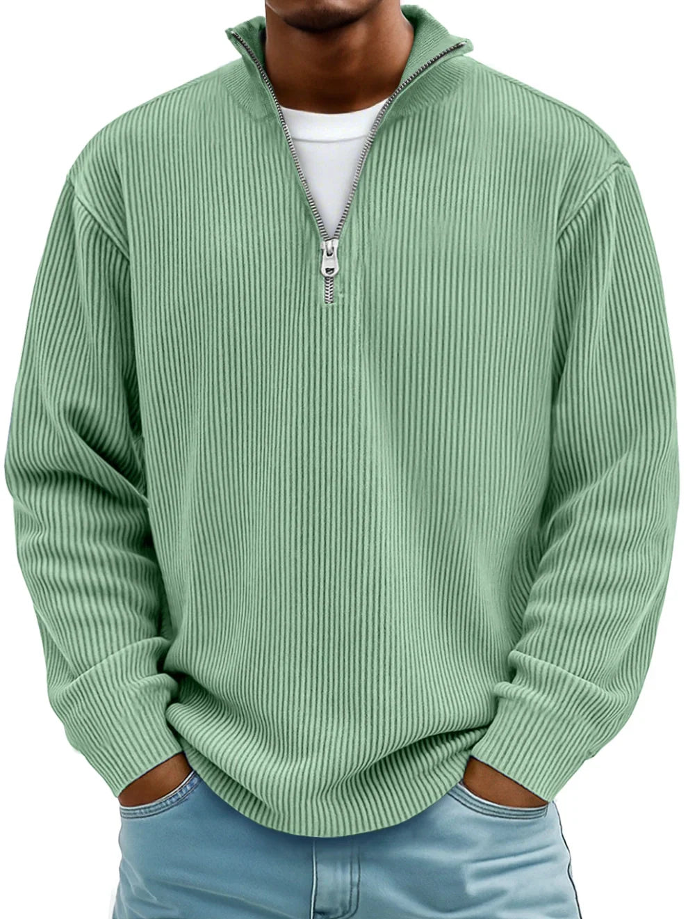 Osrelan | Ribbed Long-Sleeve Quarter-Zip Pullover Sweater